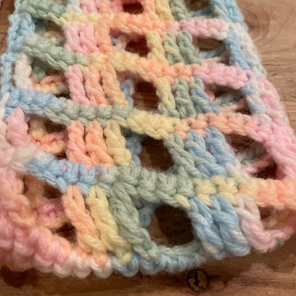 NWT hand knitted baby girl scarf pink yellow pastels blue green pink fringe OS - Picture 6 of 7